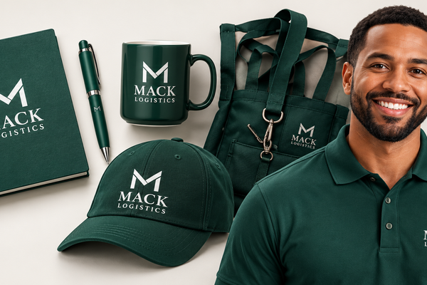 Professional branded corporate merchandise in dark green